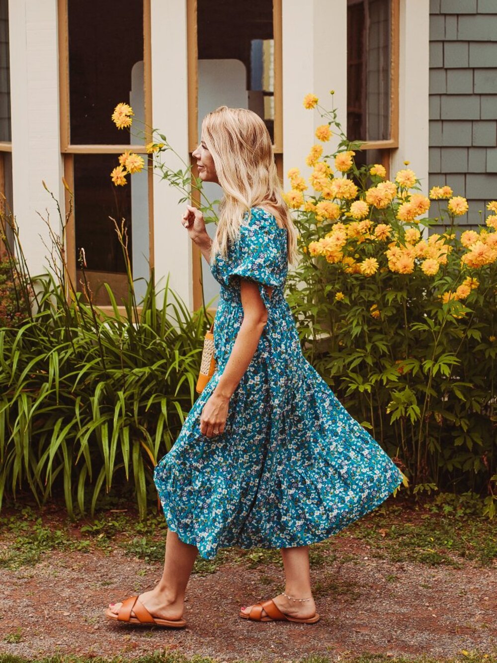 ASOS Floral Puff Sleeved Midi Dress